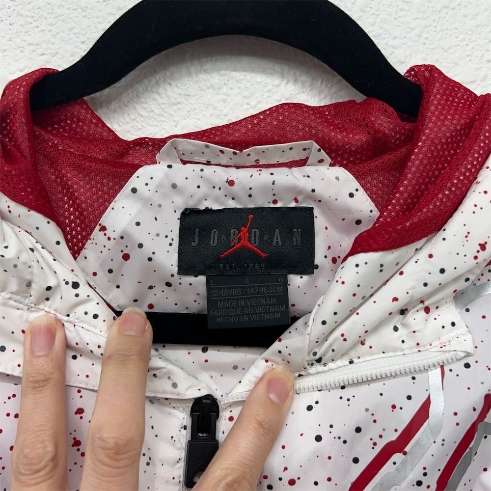 Jordan Jump man Boys Jacket Size L Windbreaker White Speckled Hooded Fuldl Zip - Picture 3 of 7